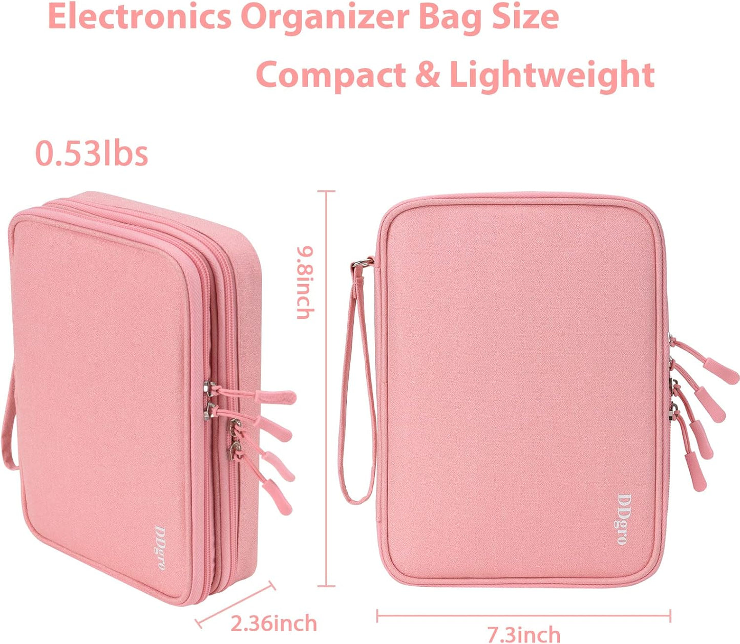 DDgro Charge Organizer Case Bag, Electronics Travel Pouch for Cable & Cords, Tech Accessories (Large, Pink)