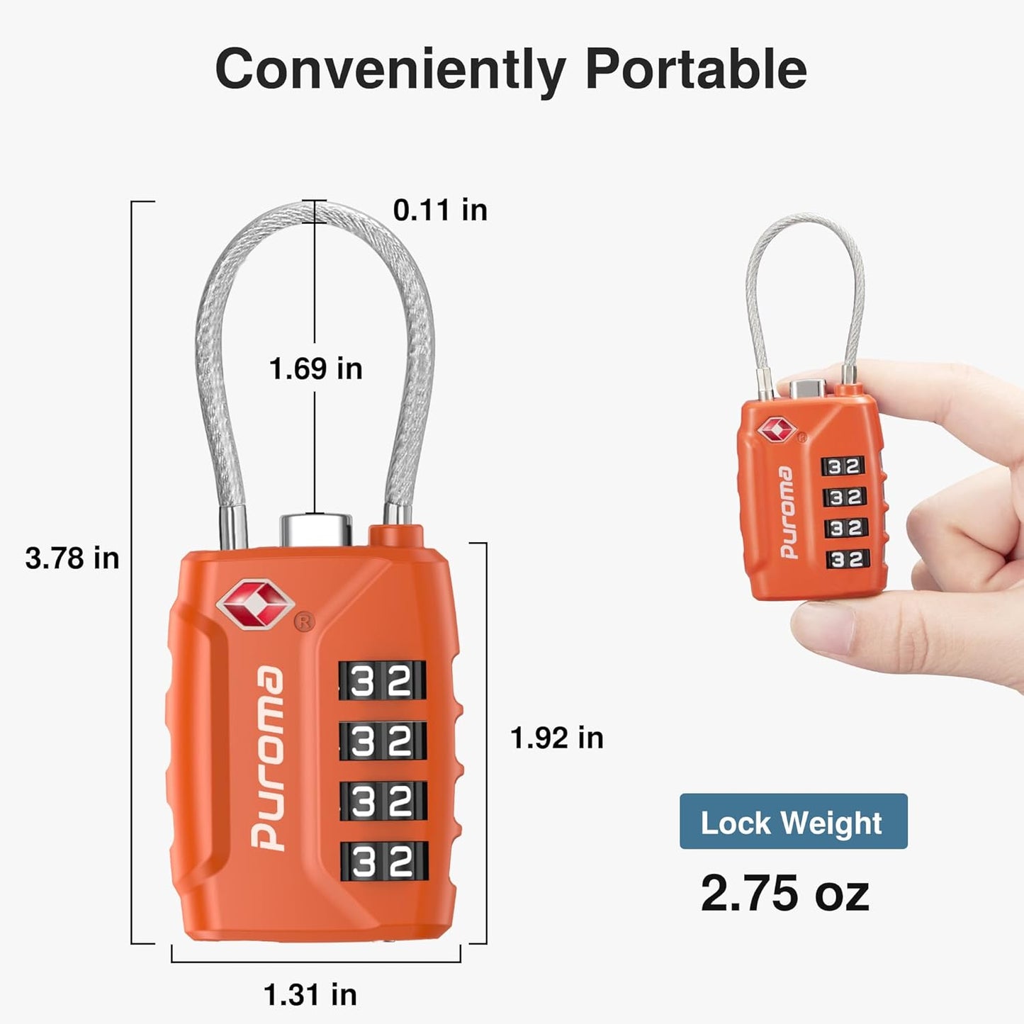Puroma 2 Pack TSA Approved Luggage Locks, 4 Digit Combination Travel Locks Resettable Code Lock with Zinc Alloy Body for Suitcase, Toolbox, Backpack, Bag, Gym Locker (Orange)