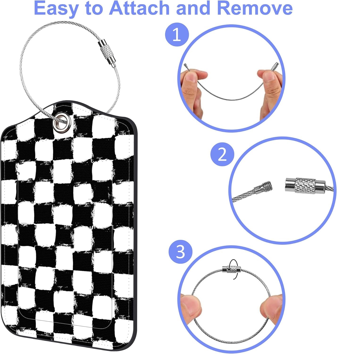 2 Pack Luggage Tags Rainbow Squares and Checkered Flag PU Leather Baggage Tag with Privacy Cover Stainless Steel Loop and Name ID Card for Men Women Travel Bag Luggage Accessories