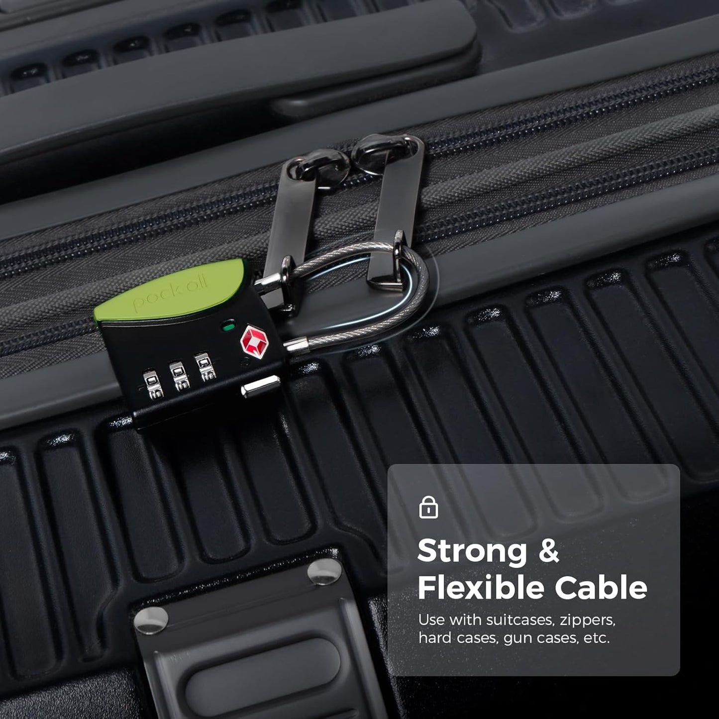 pack all TSA Approved Cable Luggage Locks, 3 Digit Combination Padlocks, Travel Lock for Suitcases & Bag, Alloy Body, Travel Accessories (4 Pack)（Apple Green）