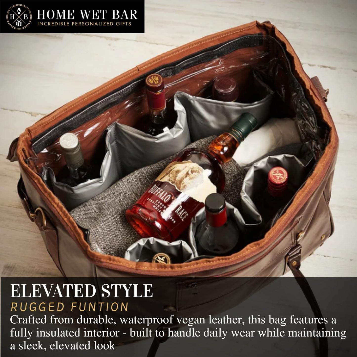Graham Whiskey Bottle Carrier and Weekender Travel Bag | Customizable Waterproof and Insulated Interior | Vegan Leather | Perfect for Tastings, Parties & Getaway