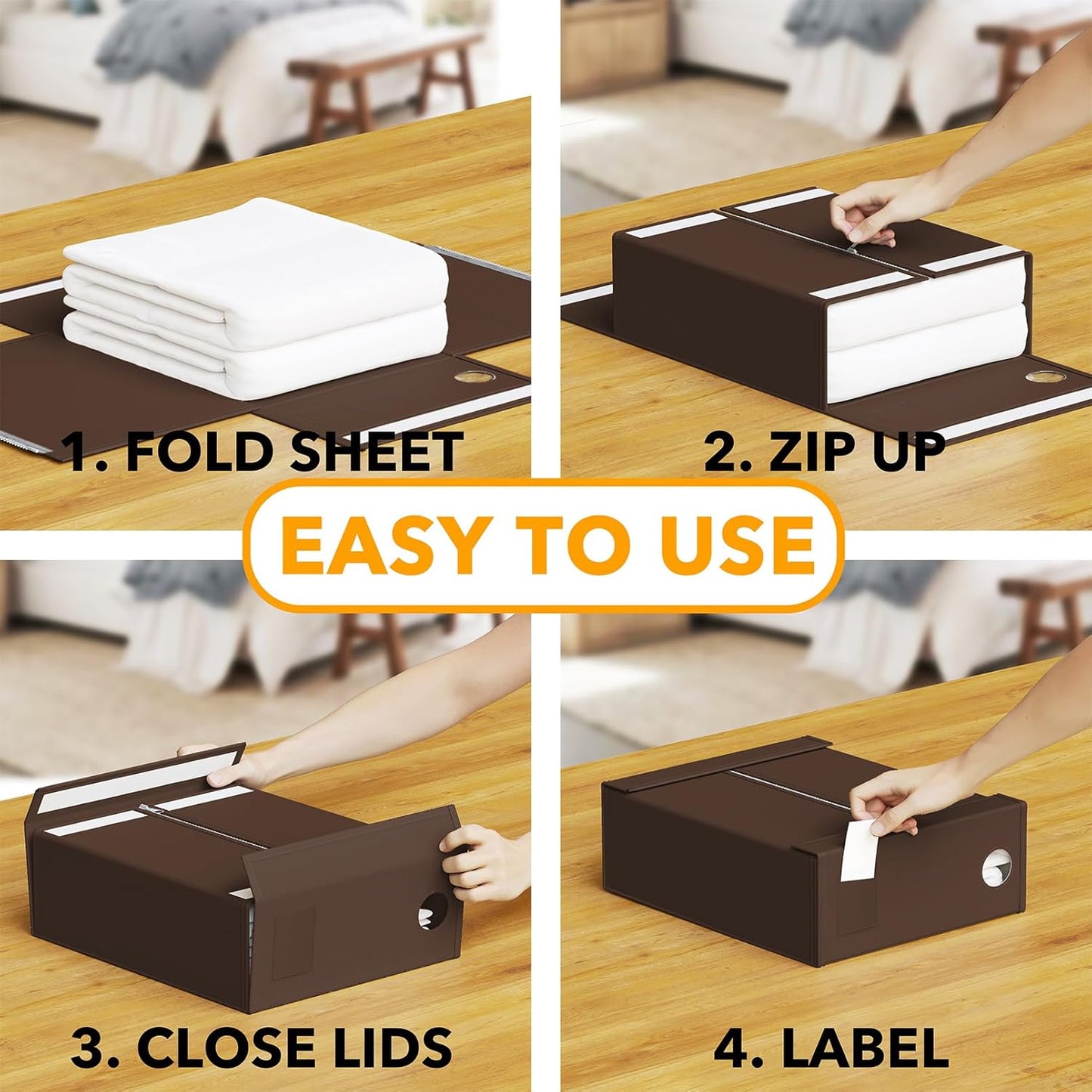 SpaceAid 12 Pack Bed Sheet Organizers and Storage, Foldable Sheet Organizer for Linen Closet, Sheets Set Folder Keeper with Window XL (Queen & King Size) Bedding Container (Brown, 12 Pack)