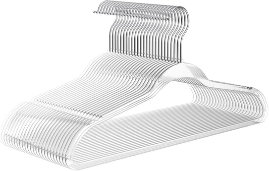 MIZGI 50 Pack Clear Plastic Hangers - Premium Thick Invisible Space Saving Hanger with 360° Swivel Hook, Ultra Slim Hangers for Suits, Dresses, Shirts, Coats & Pants