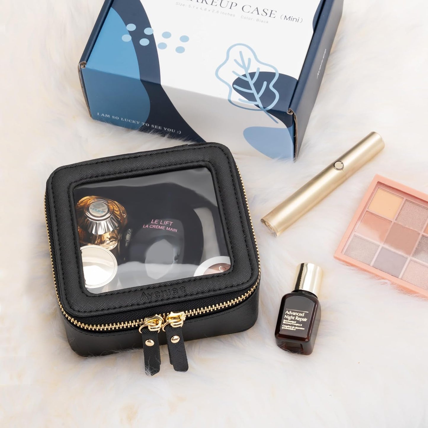 Aveniee Clear Makeup Bag Small, Mini Travel Toiletry Bag Cosmetic Bags TSA Approved, Clear Makeup Case Pouch with Zipper, Car Organizer Essentials for Women Men,Black