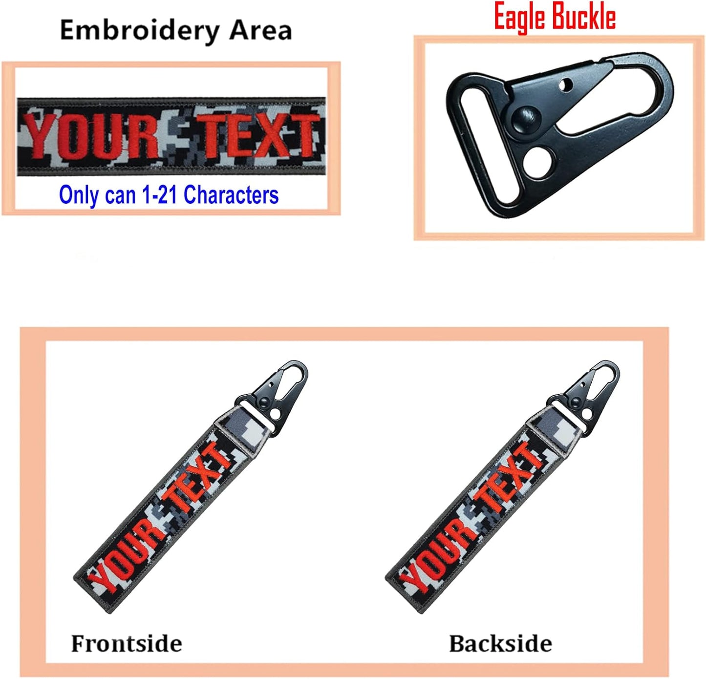 Custom Luggage Tags, Custom Personalized Luggage tag Name, Embroidery Key Ring Accessories for Car, Luggage, Crate,Gear