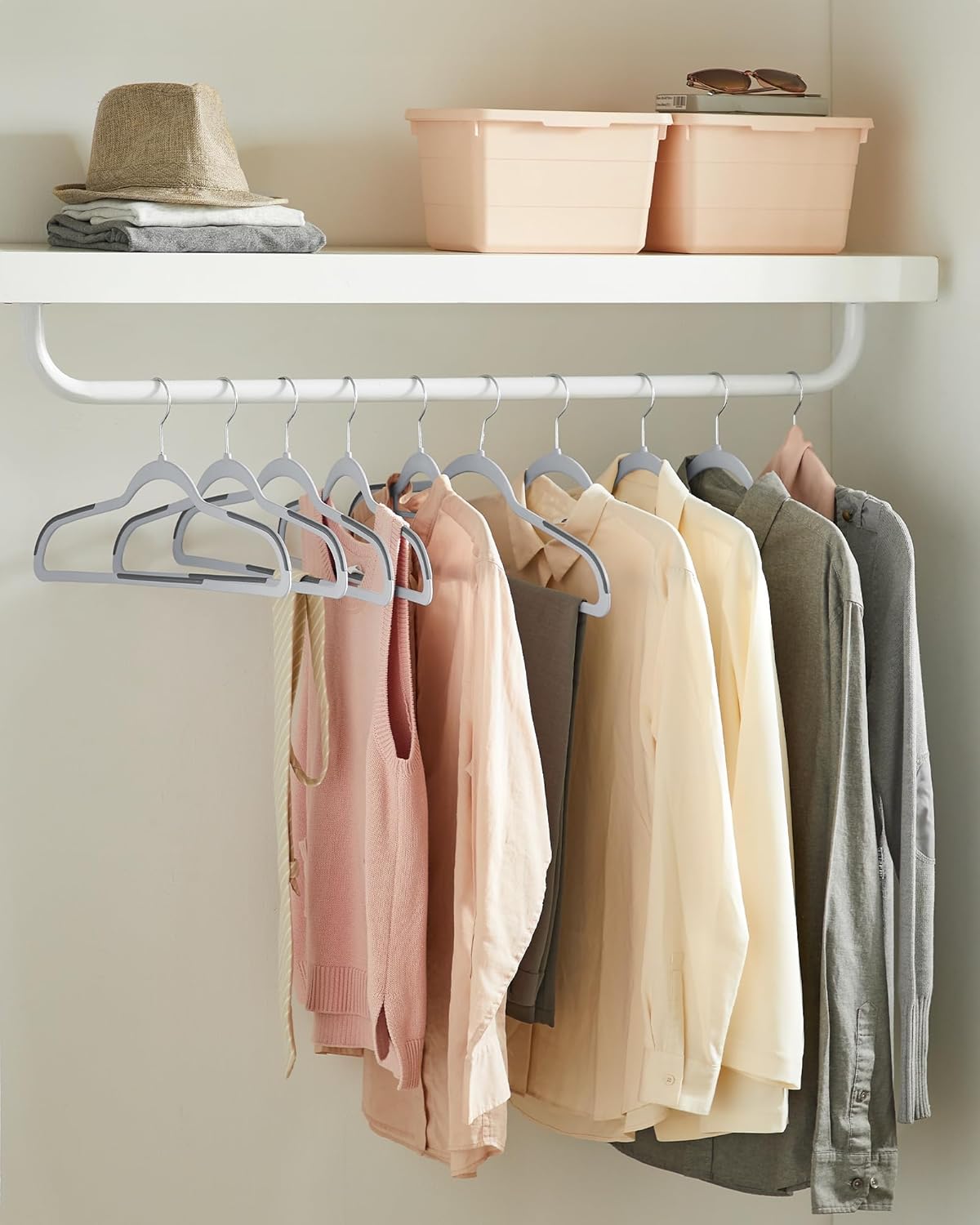 SONGMICS Clothes Hangers, Pack of 30 Plastic Coat Hangers, Space-Saving, Light Gray and Dark Gray UCRP30G