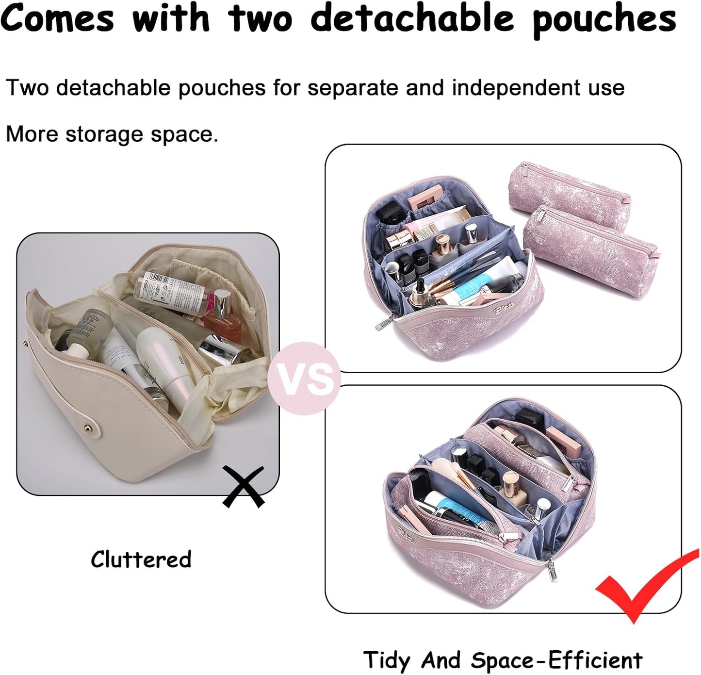 Travel Makeup Bag Cosmetic Bags for Women: 3 Sets Large Capacity Make up Bag - Portable Toiletry Bags with Handle for Women(05-Purple)