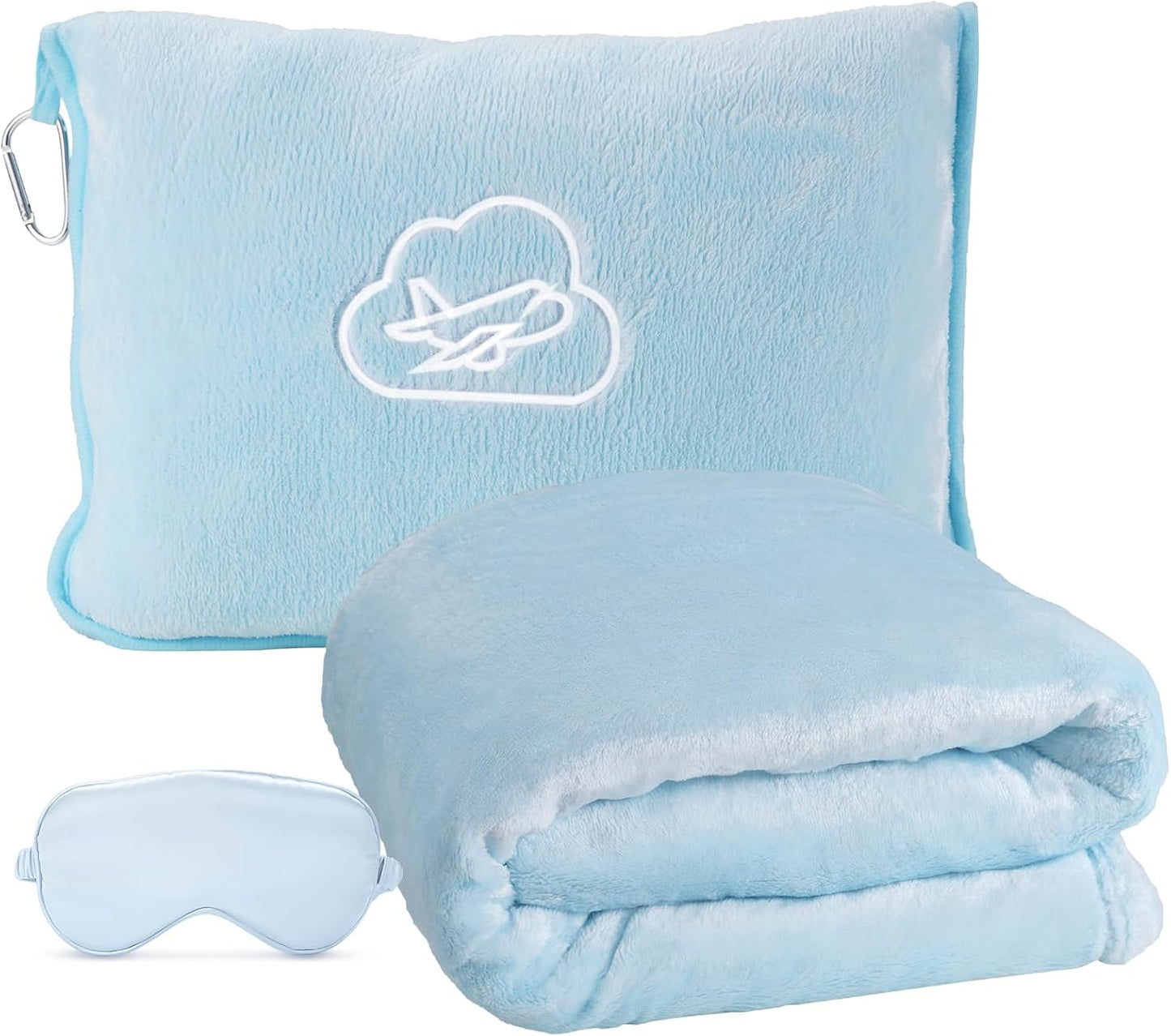 Travel Blanket, 3-in-1 Ultra-Soft, Warm & Lightweight Travel Blanket Airplane with Bag, 65x40 in, Airplane Travel Essentials for Women, Men & Kids with Eye Mask, Luggage Sleeve & Backpack Clip