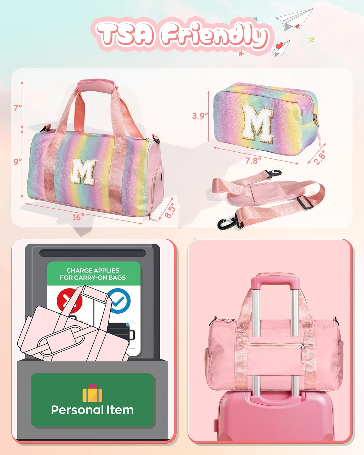 Gifts for Niece-Girl Gym Bag with Shoe Compartment, Kid Personalized Weekender Overnight Bags, Initial Travel Tote with Makeup Pouch, Birthday Gift for Sister Granddaughter (Letter J)