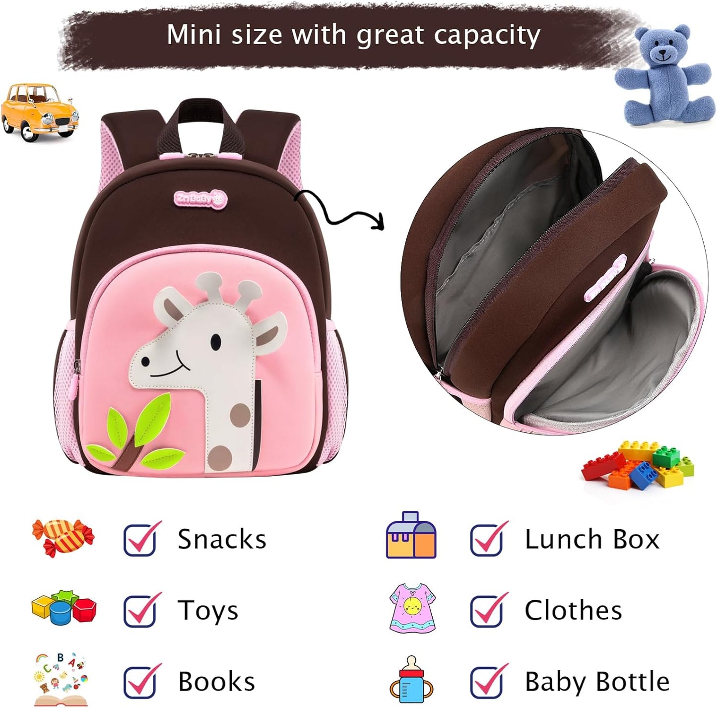 Padgene Toddler Harness Backpacks Safety Leash Kids Anti Lost Kindergarten Preschool Backpack Neoprene Lightweight Animal Schoolbag 3D Cartoon Dinasour Mini Travel Bag for Boys Girls Ages 3-5