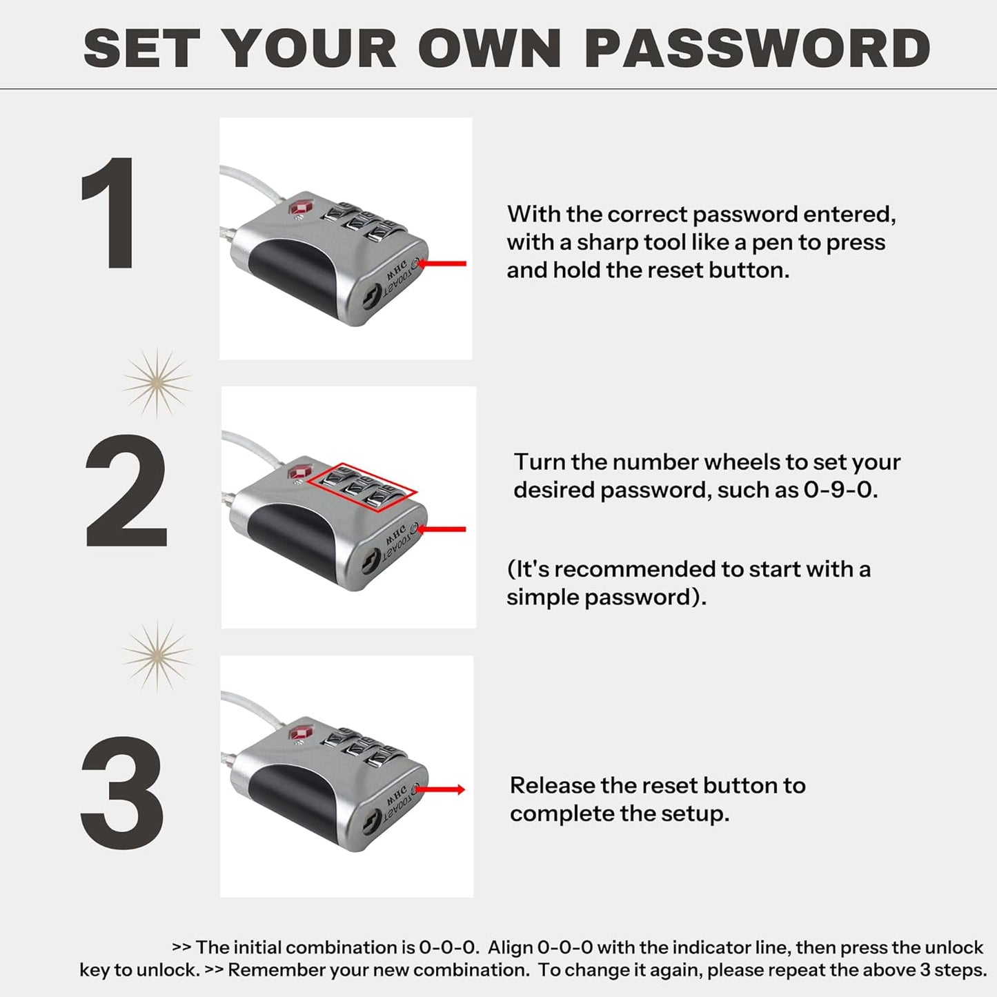 TSA Approved Luggage Locks - Small Combo Travel Padlock with Cable, TSA 007 Suitcase & Backpack Security, Durable & Easy to Use (Black+Blue)
