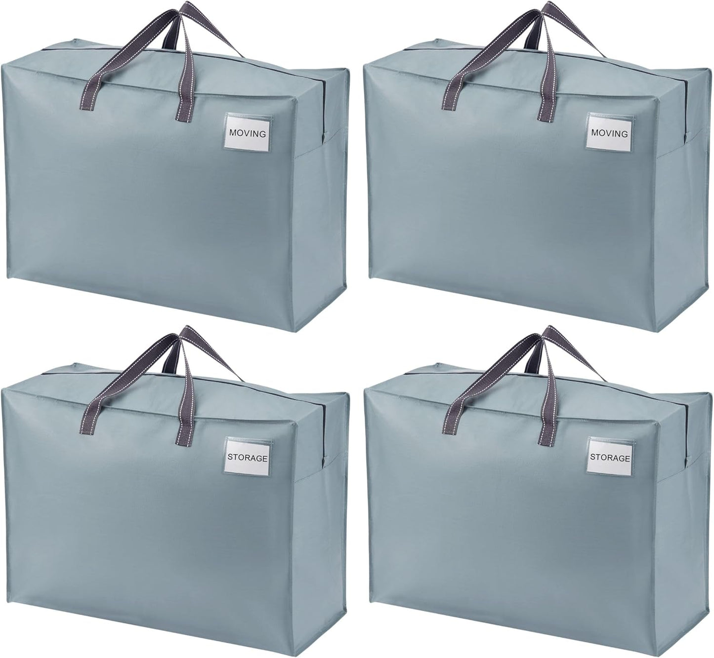 VENO 4 Pack Heavy Duty Moving Bags, Storage Bags, Packing Supplies, Top Zipper, Storage Totes for Camping, Clothes, Bedding, Comforters, Pillows (27 Gallon Light Blue, 4 Pack)