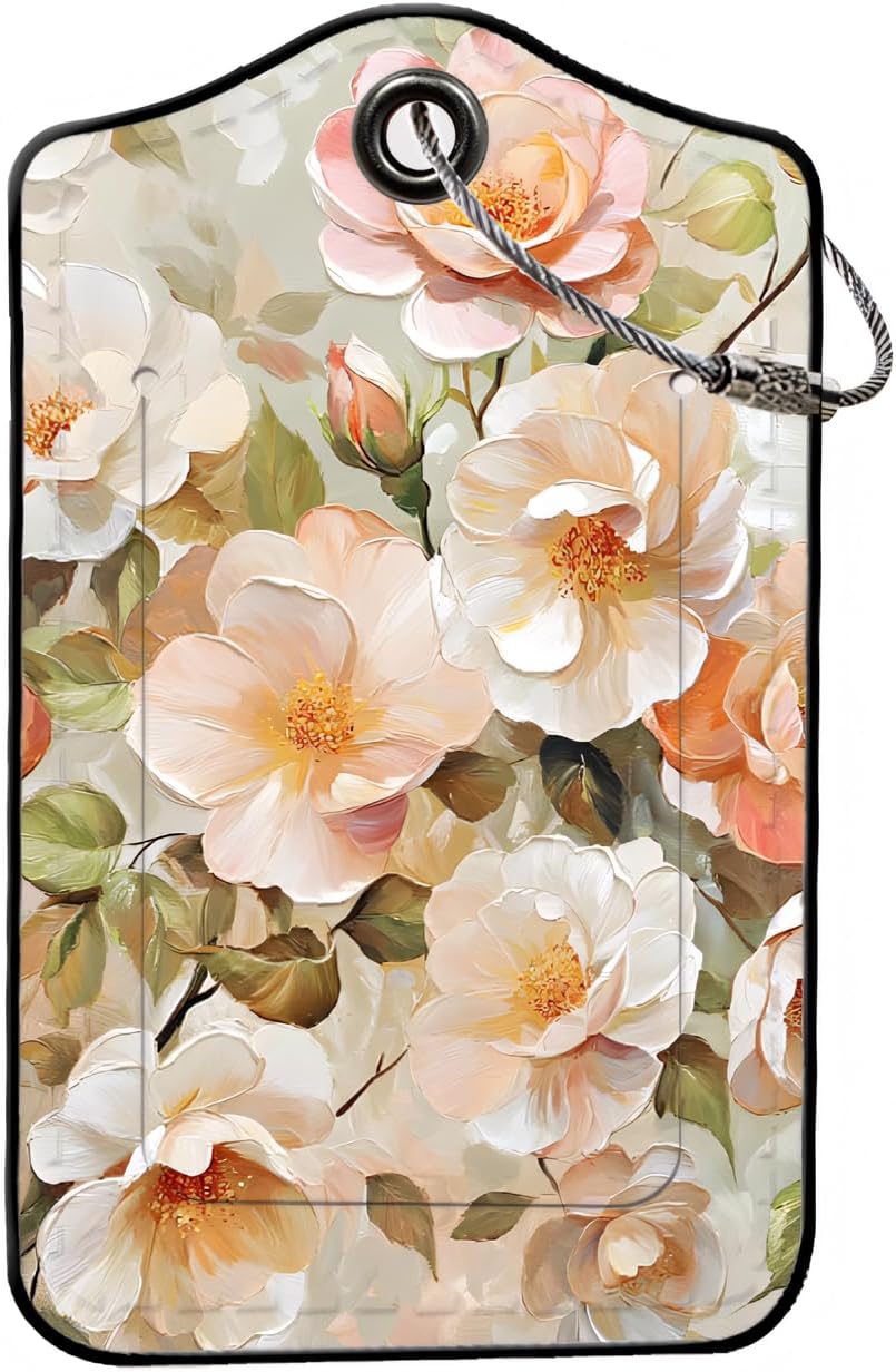 Luggage Tags for Suitcases, 2-Pack PU Leather for Cruise & Travel, Baggage ID Tags with Privacy Cover & Address Card, Durable Metal Ring, Kids Adults Travel Accessories, Soft Hued Roses