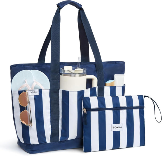 G4Free Beach Bag,Waterproof Beach Tote Pool Bags for Women,Compatible with Stanley Cup,Foldablefor Weekender Travel