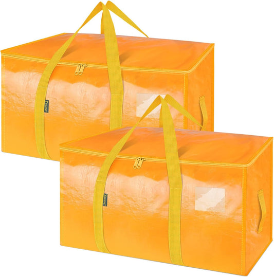 BALEINE 2-Pack Oversized Moving Bags with Reinforced Handles, Heavy-Duty Storage Tote for Clothes, Moving Supplies (Light Yellow, 2-Pack)