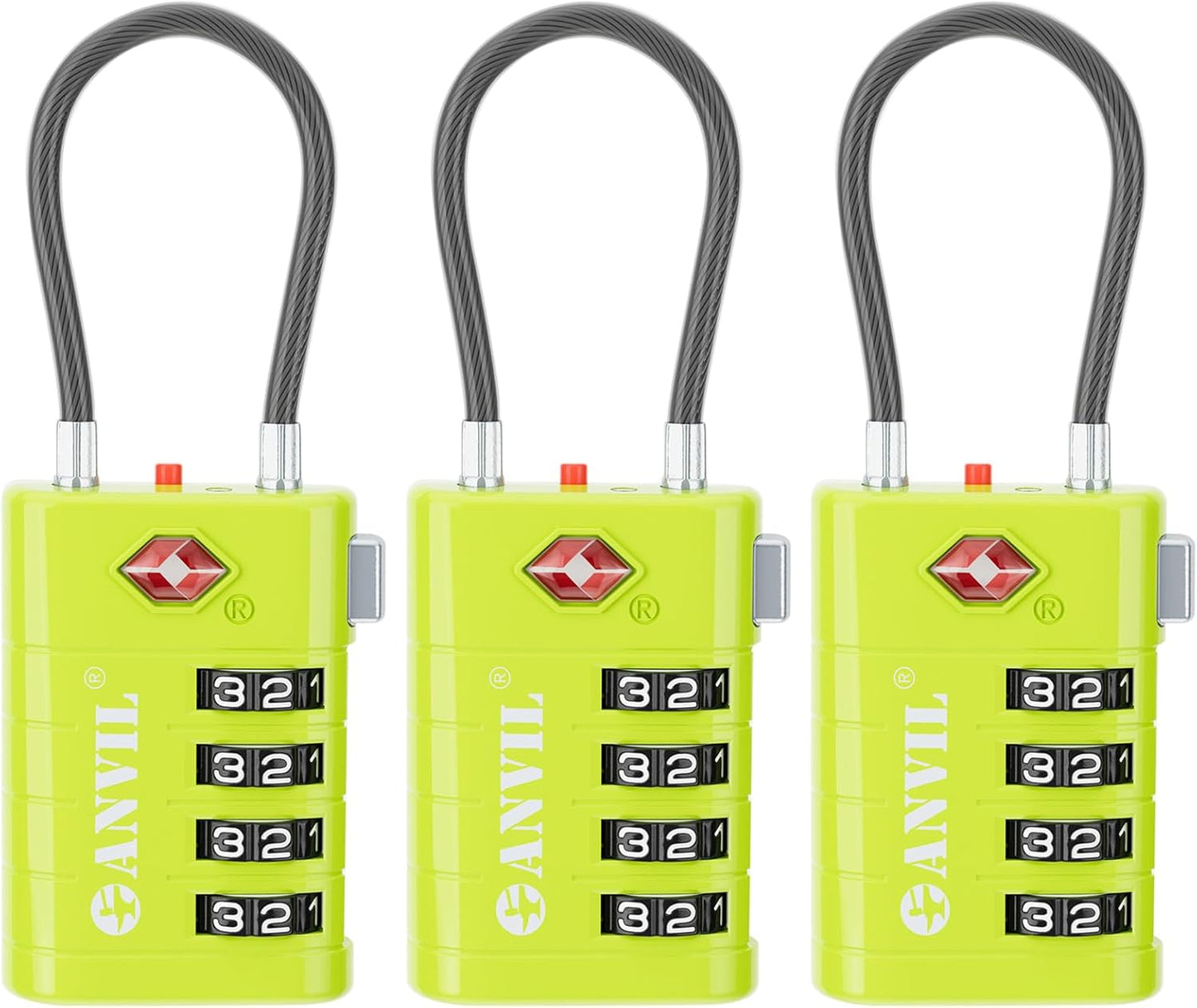 ANVIL 4 Digit Luggage Locks, TSA Locks for Luggage, Advanced TSA008 core, Alert Indicator for Your Travel Lock, Suitcase Lock. (3, Grass Green)