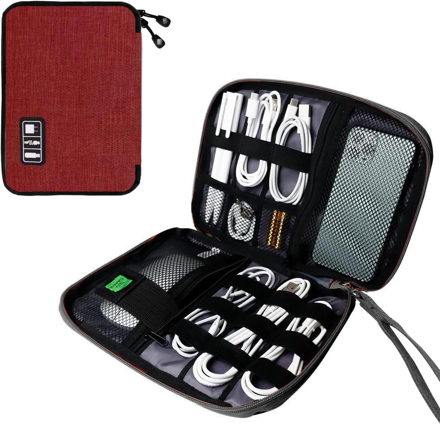 Electronics Travel Organizer,Portable Waterproof Electronic Travel Storage Bag for Small Charging Cord Storage,Charger,SD Card etc,for Travel,Business-Wine Red Black