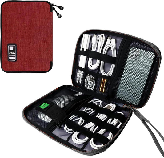 Electronics Travel Organizer,Portable Waterproof Electronic Travel Storage Bag for Small Charging Cord Storage,Charger,SD Card etc,for Travel,Business-Wine Red Black