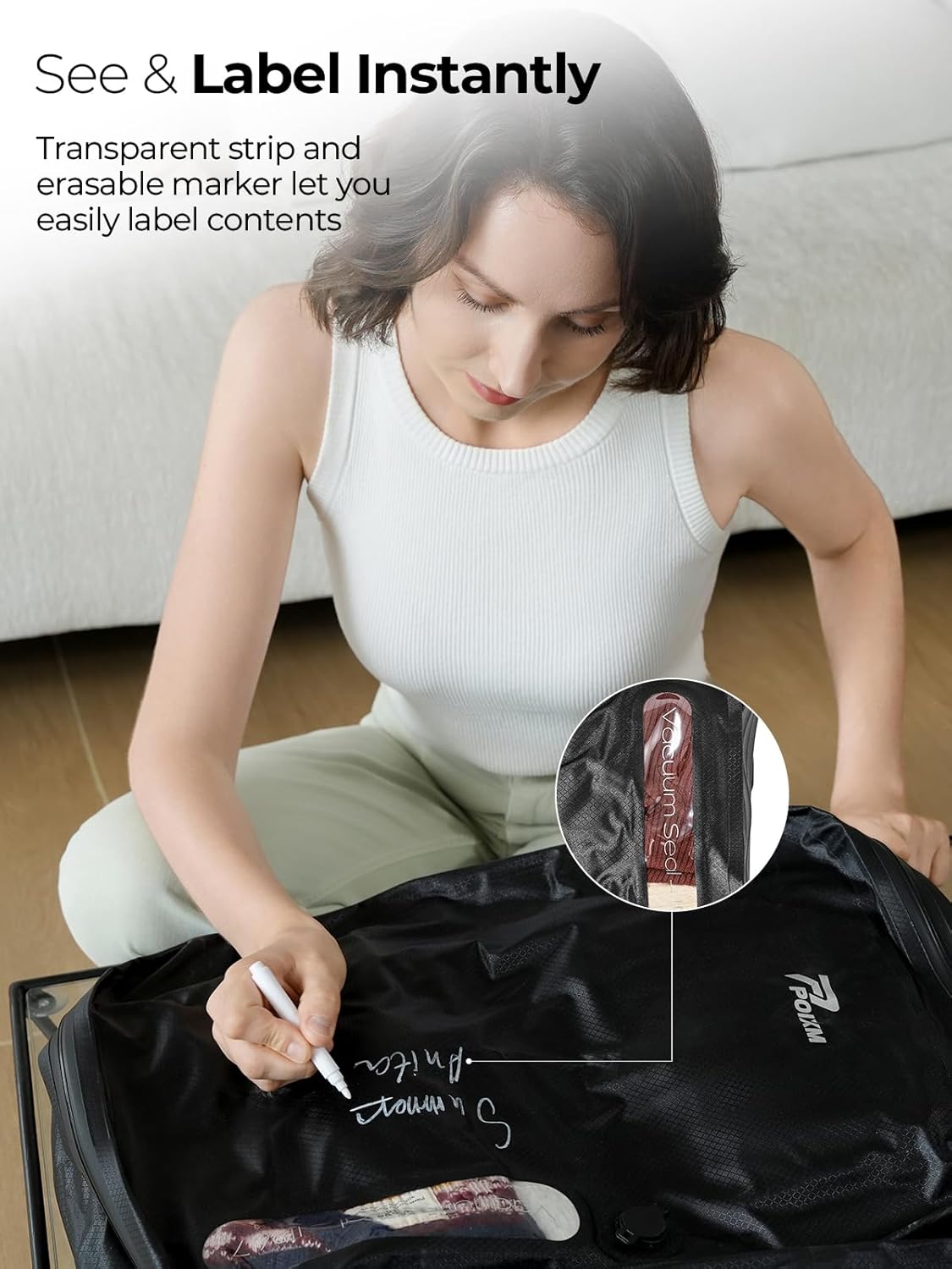 Vacuum Bags for Travel, 180° Open Zipper, IP67 Waterproof, Reusable Space Saver Compression Bags for Backpack, Suitcase, Home Storage(1 Pack, No Pump)