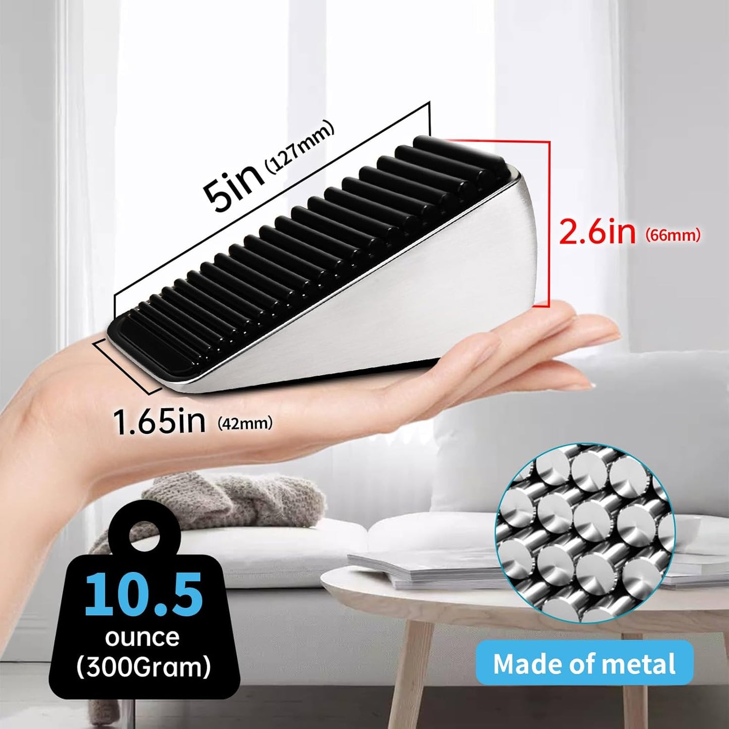 2Pc Strongest Large Door Stop - Heavy Duty Tall Door Stop Wedge Door Stoppers for Bottom of Door, Tall up to 2.6In Doorstop Zinc Alloy and Silicone Made Suits Any Heavy Door Any Smooth Floor