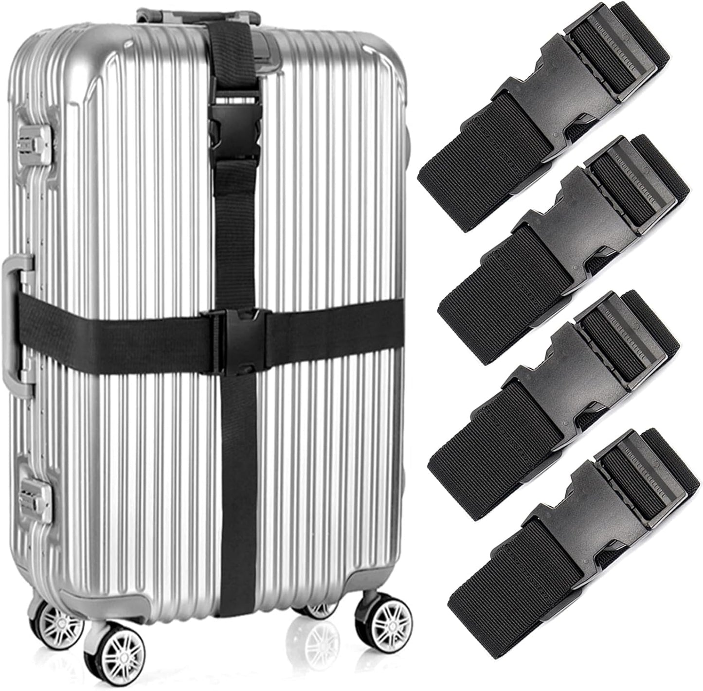 4Pcs Luggage Straps for Suitcase Travel Accessories TSA Approved, 80In Long Belts to Keep Your Suitcase Secure, Adjustable Bag Straps with Quick-Release Buckle for Travel Bag Closure, Black