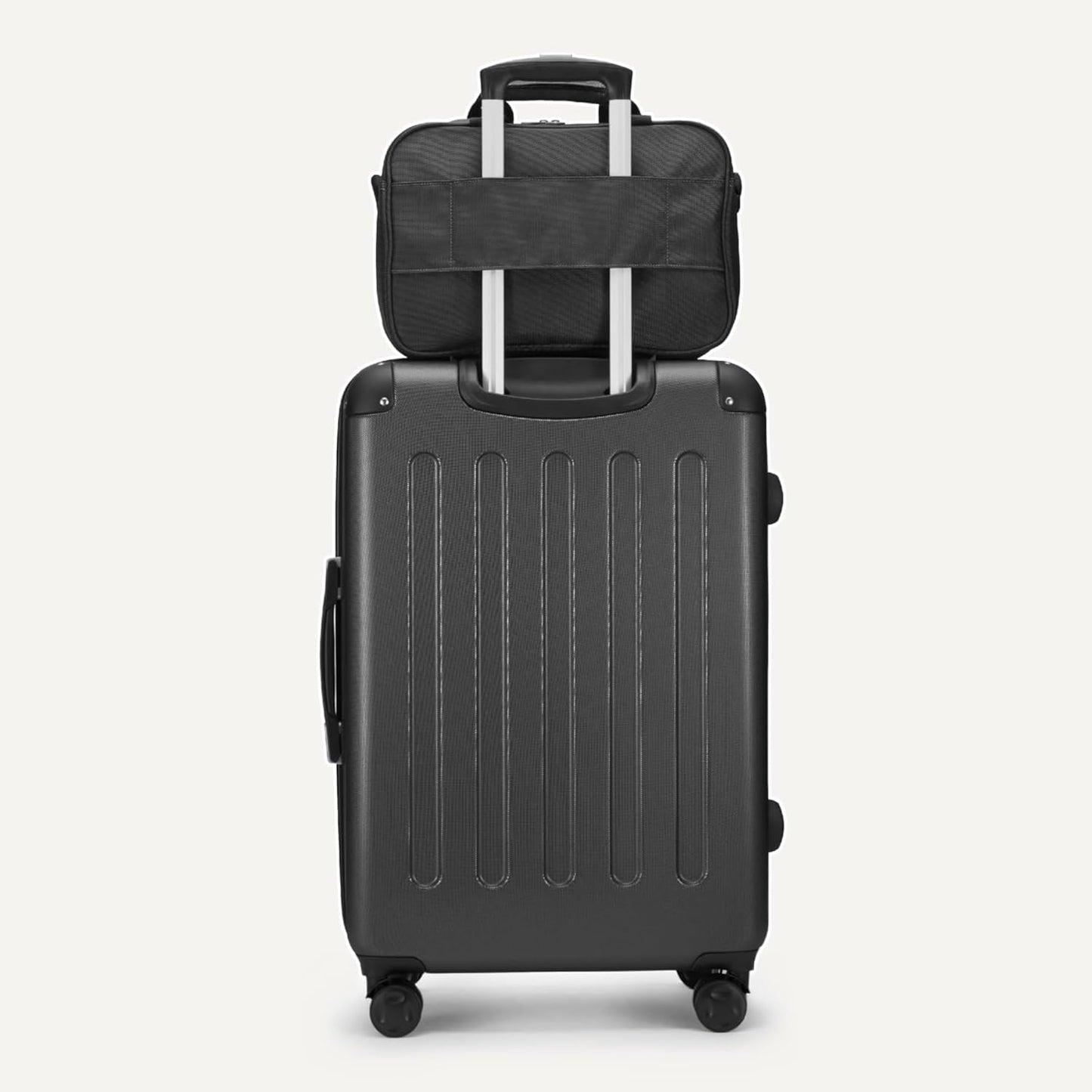 Amazon Basics 4-Piece Luggage Set, Including Two Hardside Suitcases With Multi-directional Spinner Wheels (22" Carry-On and 28" Checked), One 15-inch Tote Bag and One 10-inch Compact Travel Bag, Black