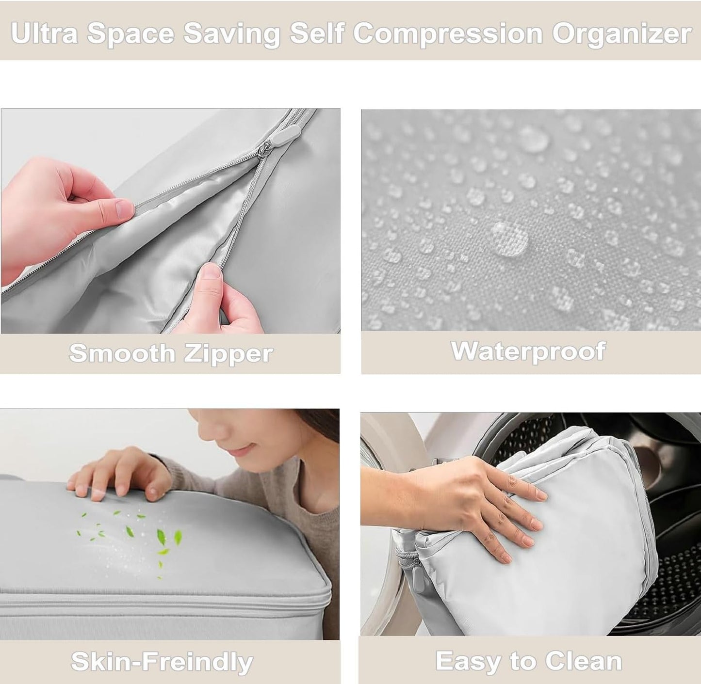 Ultra Space Saving Self Compression Organizer, 2025 New Large Capacity Storage Bag, Self Compression Heavy Duty Organizer for Comforters Blanket Bedding Duvet (Gray, Thin Version, X-Large, 21x17x24in)