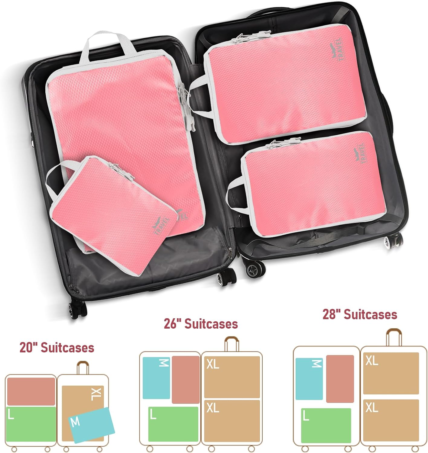 4-Piece Packing Cube Set - Lightweight Luggage Organizers for Travel, Vacation and Suitcases - Durable Accessories with Compression