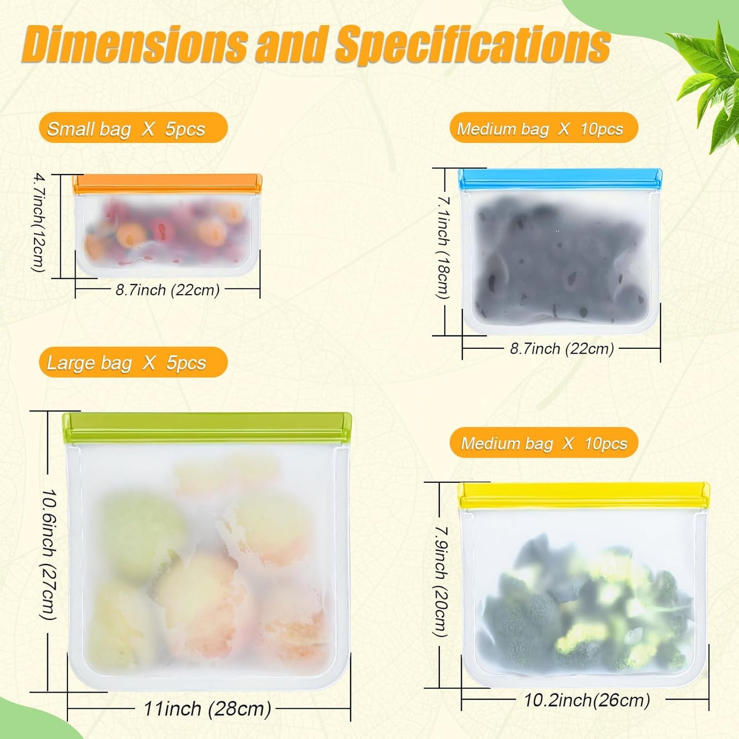 30 Pack Reusable Silicone Food Storage Bags, 4 Size Leak proof Dishwasher Safe Reusable Freezer Bag for Food Storage Containers Lunch Bags for Sandwich, Marinate Meat, Fruit