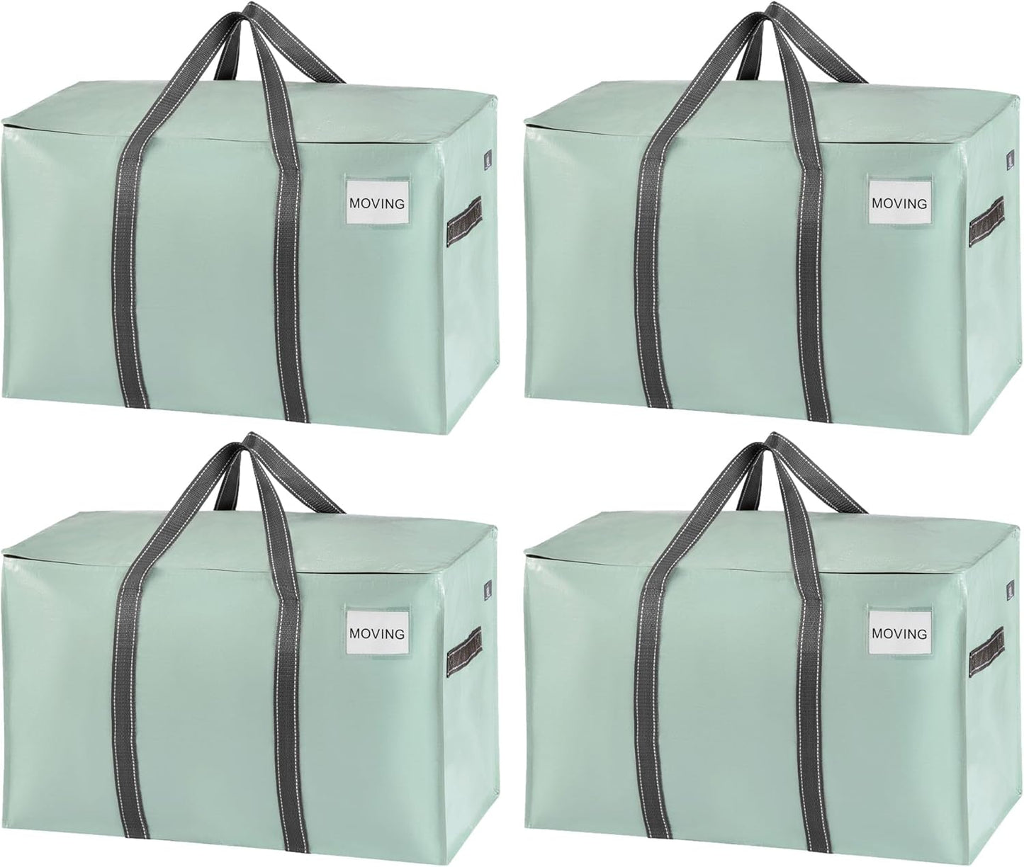VENO 4 Pack Moving Bags, Heavy Duty, Moving Boxes Alternative, Packing Storage Supplies for Dorm Room Essentials with Zipper for Clothes, Extra Large Totes for Packaging (Shiny Light Green, 4 Pack)