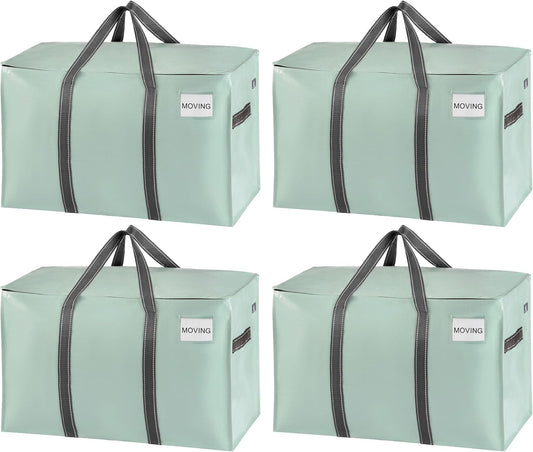 VENO 4 Pack Moving Bags, Heavy Duty, Moving Boxes Alternative, Packing Storage Supplies for Dorm Room Essentials with Zipper for Clothes, Extra Large Totes for Packaging (Shiny Light Green, 4 Pack)