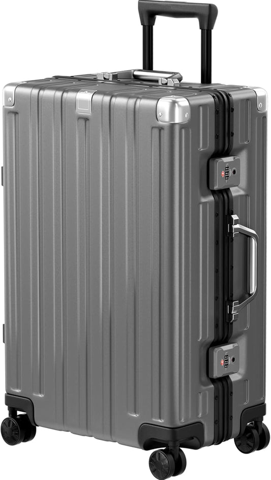 Krute Luggage 24 Inch Aluminum Frame Zipperless Suitcase with Spinner Wheels Checked Luggage PC+ABS Lightweight Hardshell