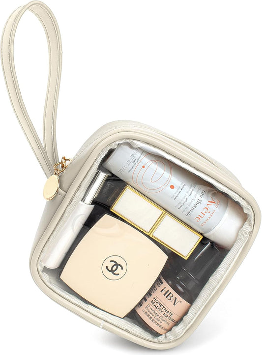 KOTORA TSA Approved Toiletry Bag with Mini Clear Makeup Bag Travel Size Beach Pool Bag Car Accessories for Women Her (Clear Mini-White)