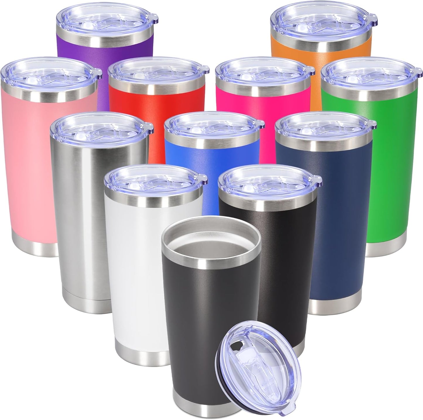 20 oz Tumbler with lid Double Wall Vacuum Insulated Tumblers Stainless Steel Coffee Mug Travel Coffee Tumbler Powder Coated Tumbler Cup Keep Hot&Cold - (Mix 12 Pack)