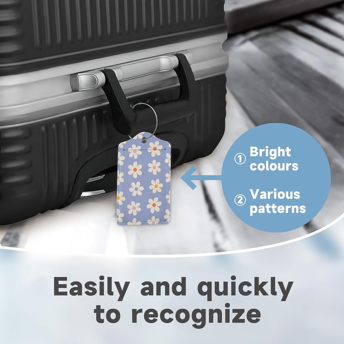 2 Pack Luggage Tag for Suitcase, Groovy Daisy Flowers Leather Bag Tags Identifiers Privacy Cover ID Label with Durable Steel Loop for Women Men Kids Girls Travel