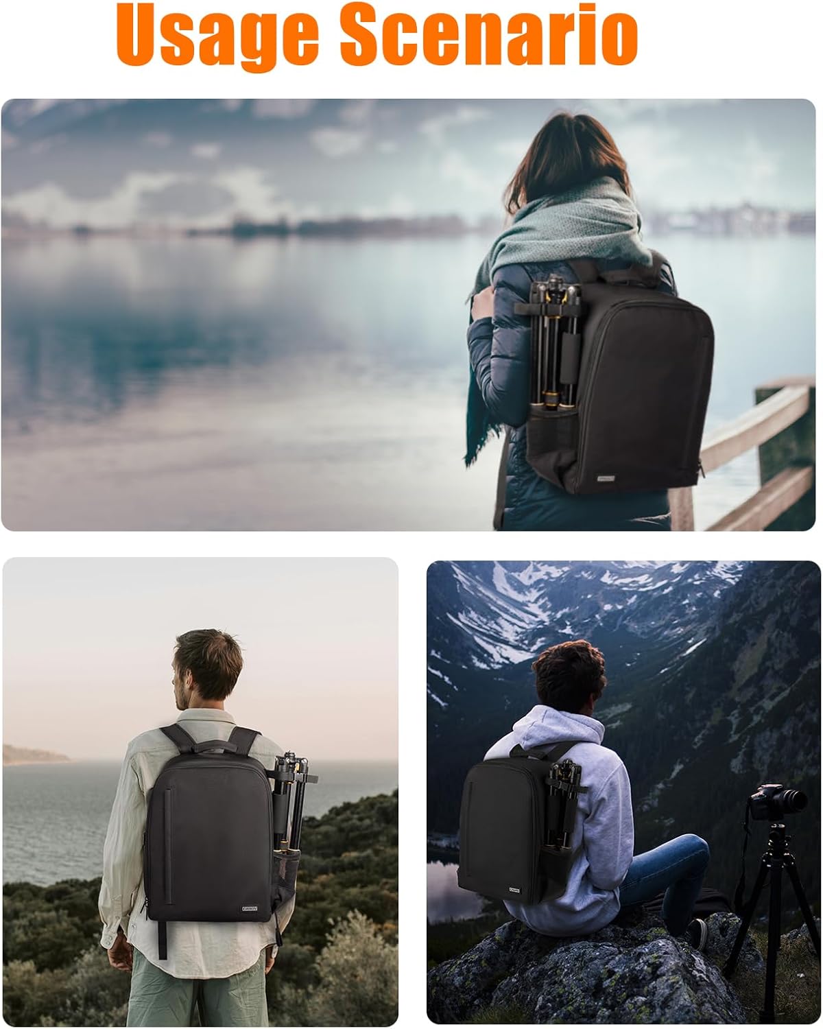 CADeN Camera Backpack Bag with Laptop Compartment 15.6" for DSLR/SLR Mirrorless Camera Waterproof, Camera Case Compatible for Sony Canon Nikon Camera and Lens Tripod Accessories Black