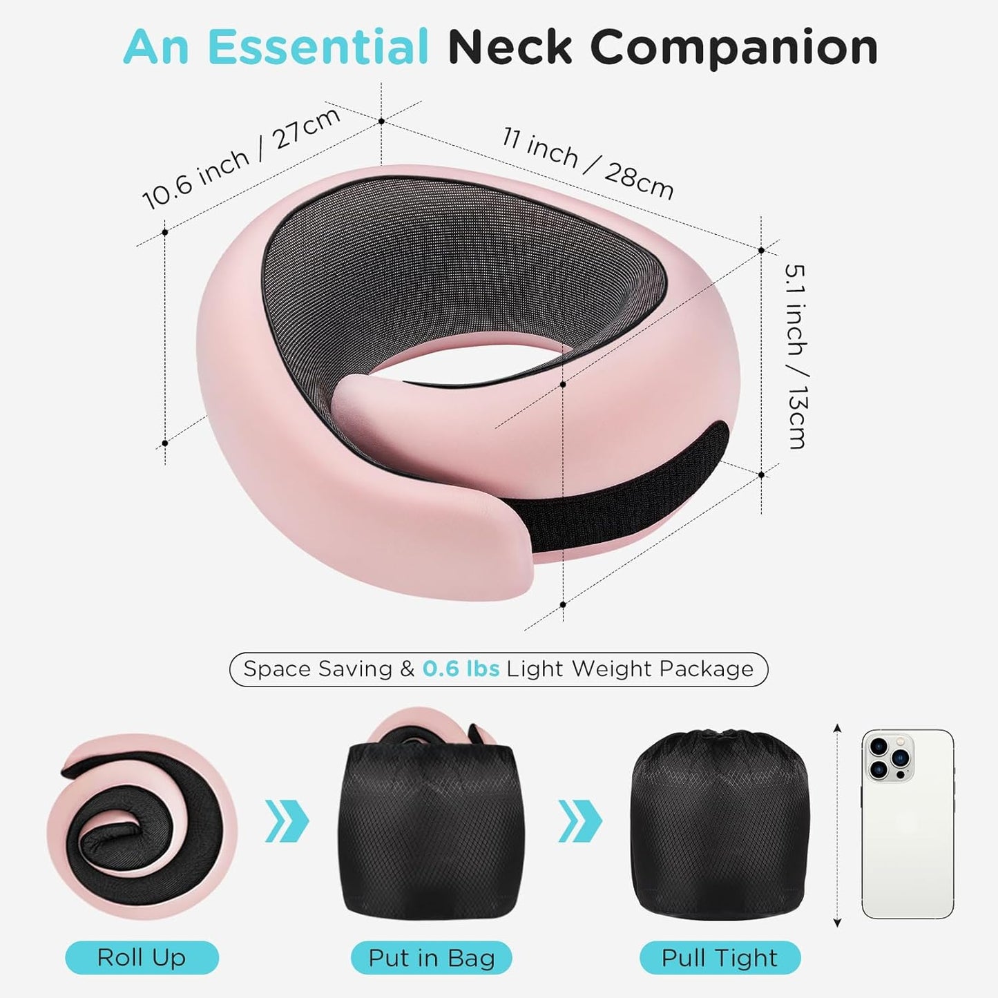 Neck Pillow Airplane,100% Pure Memory FoamTravel Neck Pillow Travel Neck Support Ergonomic &Portable Design Best for Sleeping Plane Car Train Office Flight (Light Pink)