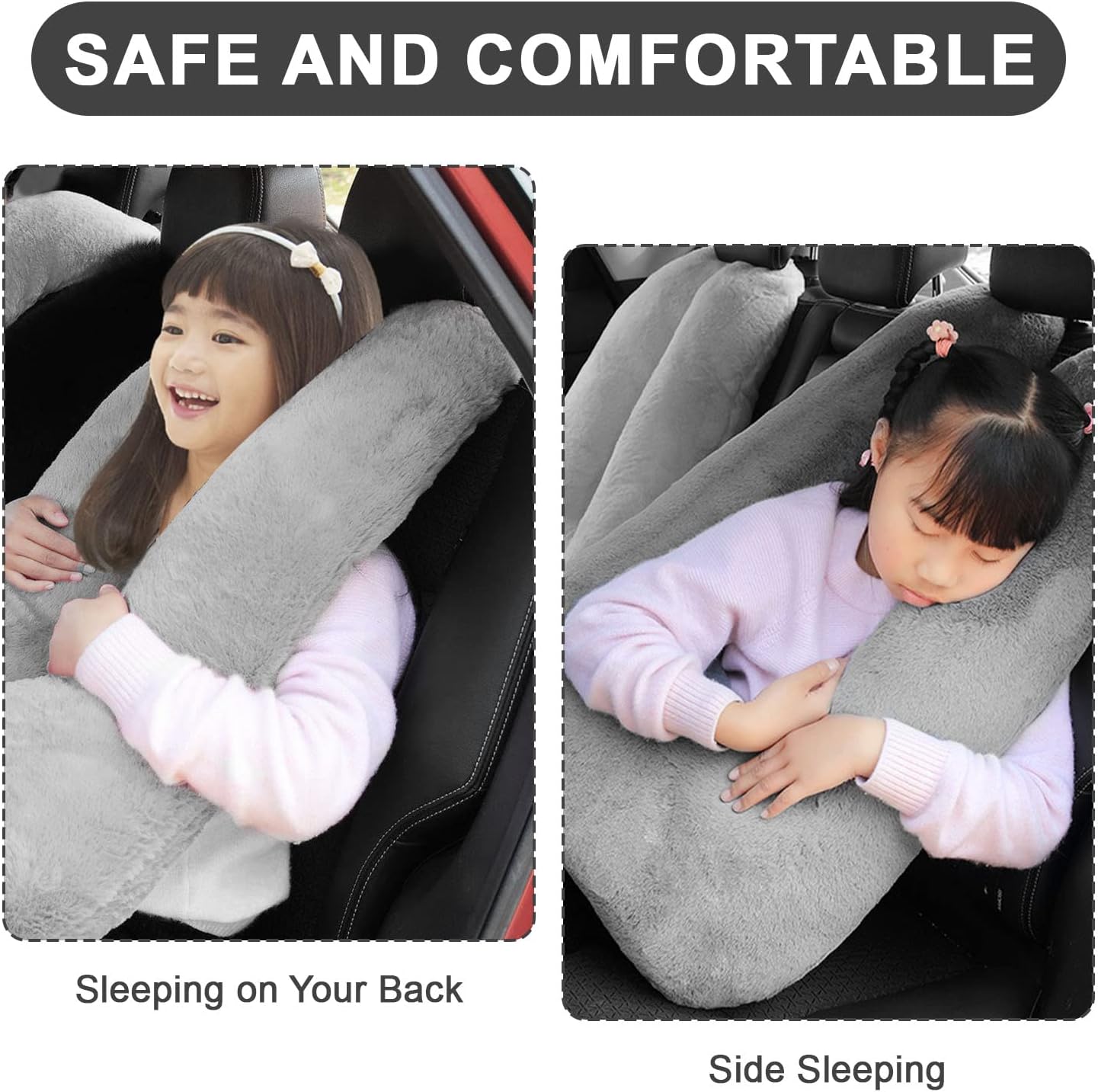 Car Pillow for Kids – Comfort Travel Pillow for Car – Soft Cotton Support Cushion for Children and Adults on Long Trips (Gray)