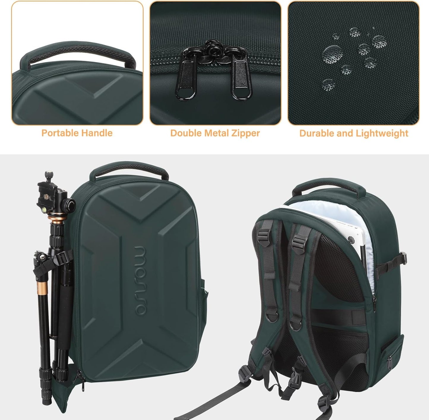 MOSISO Camera Backpack, DSLR/SLR/Mirrorless Photography Camera Bag Waterproof Artistic Geometric Hardshell Case with Tripod Holder&15-16 inch Laptop Compartment for Canon/Nikon/Sony, Emerald Green