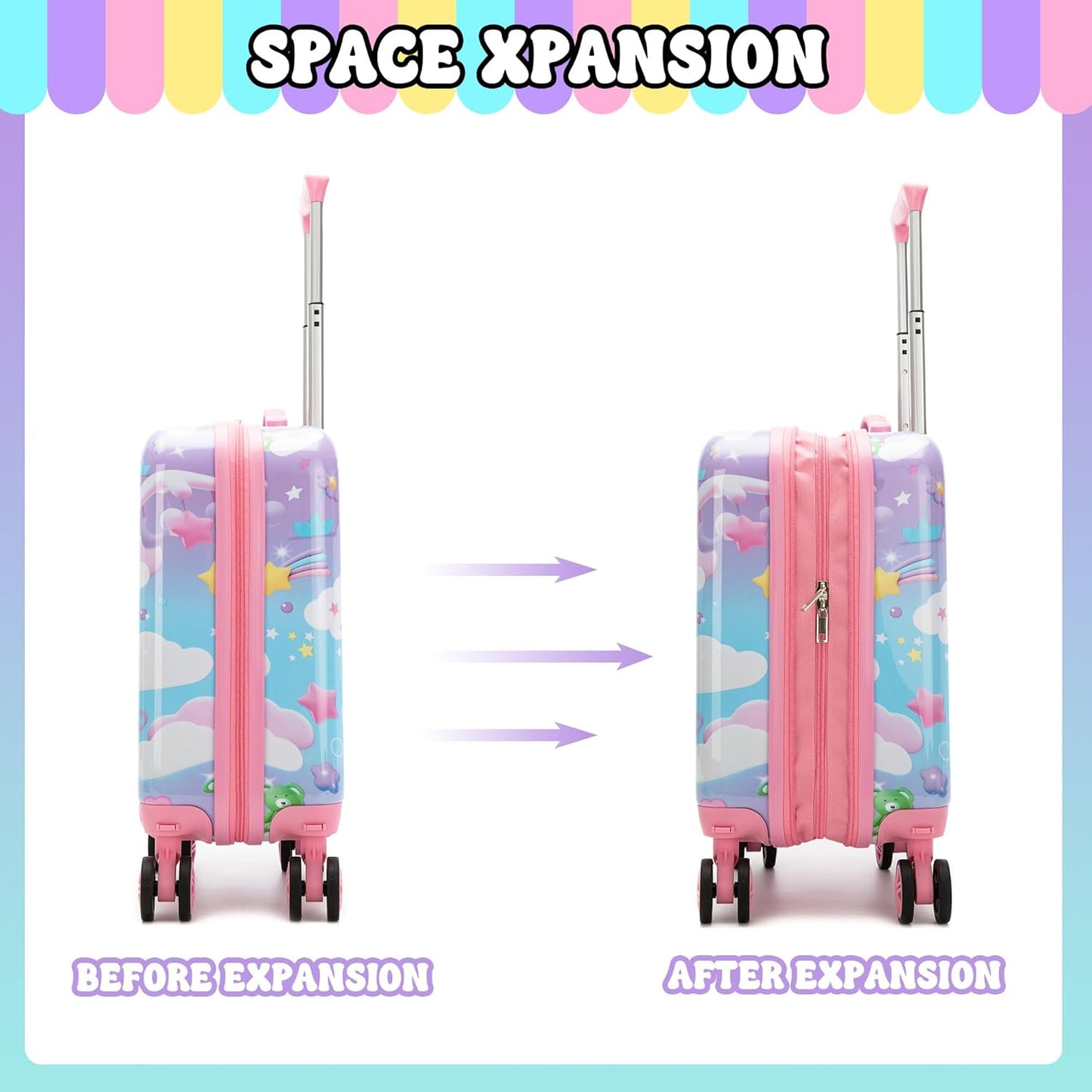 Kids Suitcase Set for Girls Hardside Luggage with Spinner Wheels 2 Piece 16inch Toddler Suitcase for Girls Travel Carry on Luggage Airline Approved