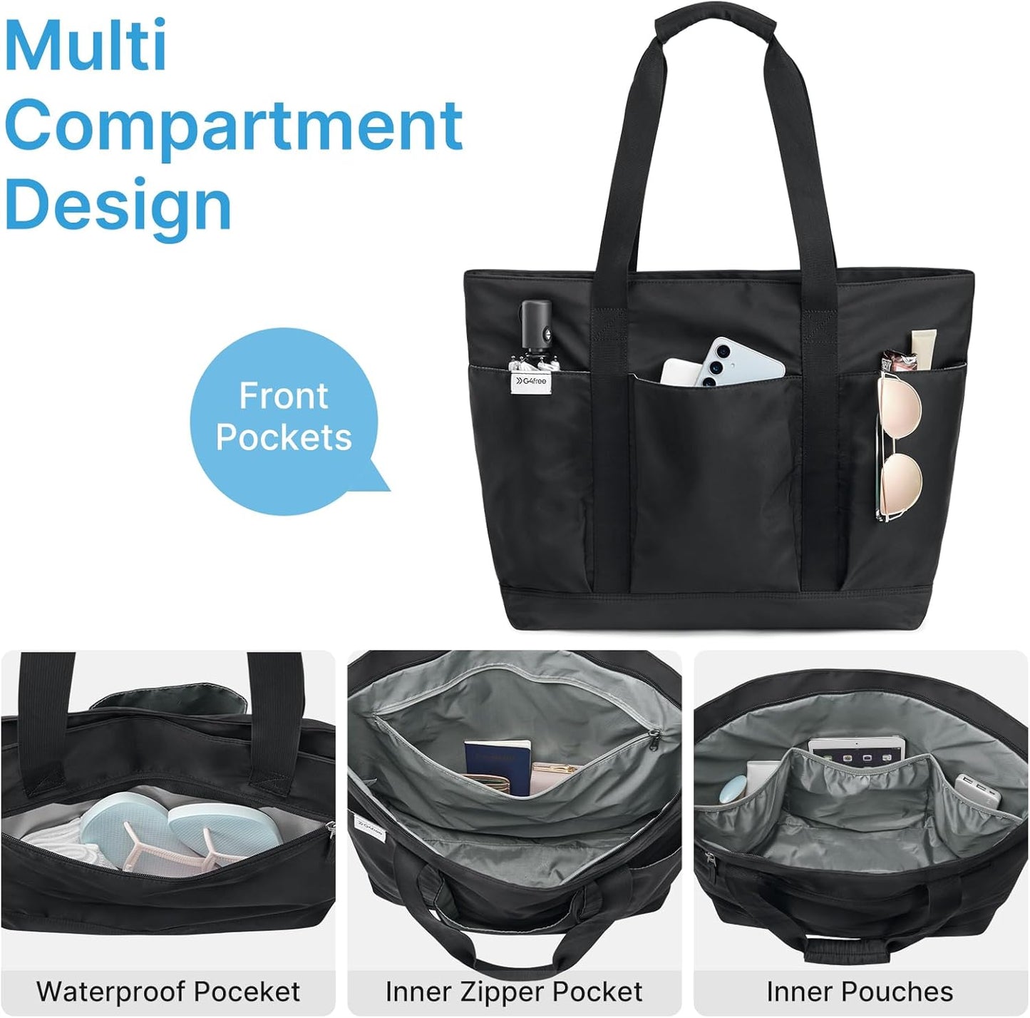 G4Free Beach Bag,Waterproof Beach Tote Pool Bags for Women,Compatible with Stanley Cup,Foldablefor Weekender Travel