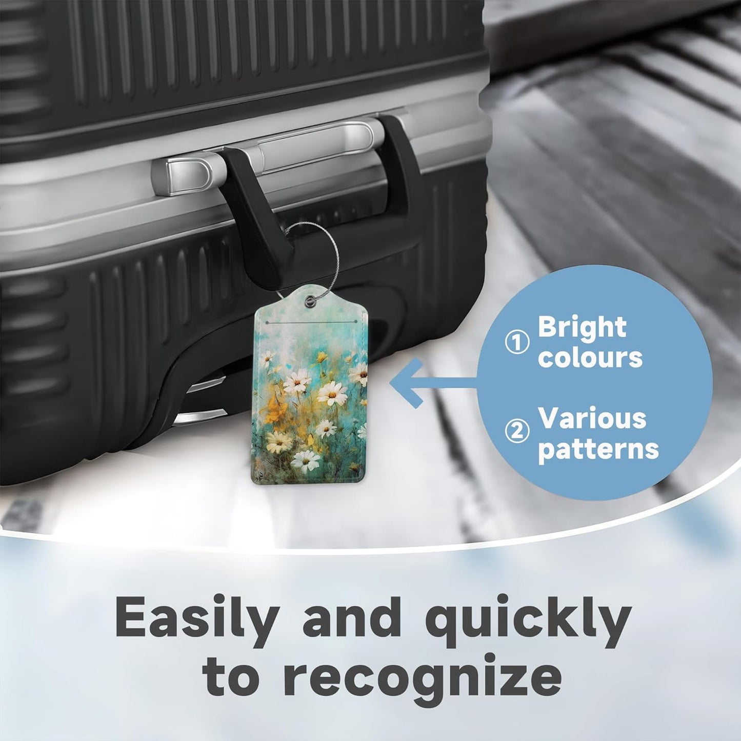 2 Pack Luggage Tag for Suitcase, Vintage Wild Flowers Leather Bag Tags Identifiers Privacy Cover ID Label with Durable Steel Loop for Women Men Kids Girls Travel