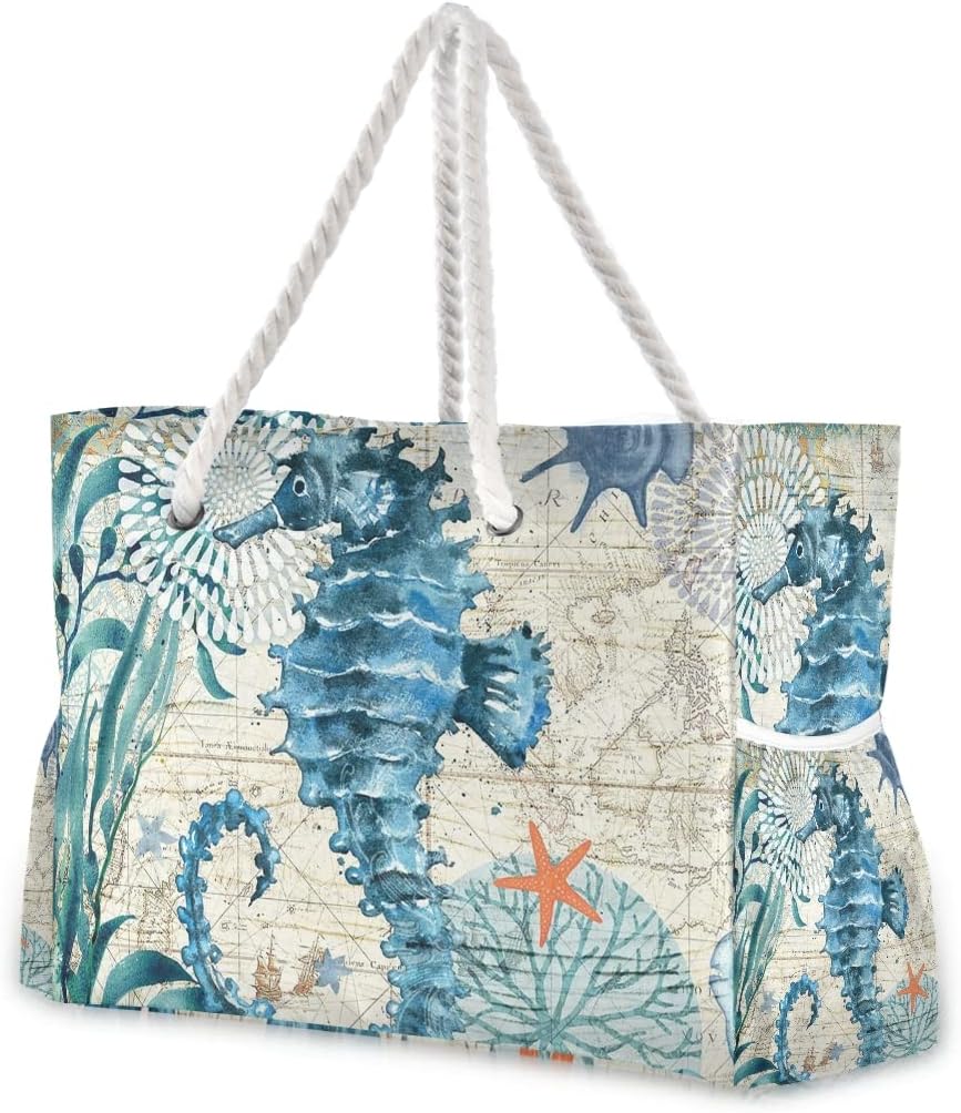 senya Large Beach Bags Totes Canvas Tote Shoulder Bag Soft Wave Water Resistant Bags for Gym Travel Daily Ocean