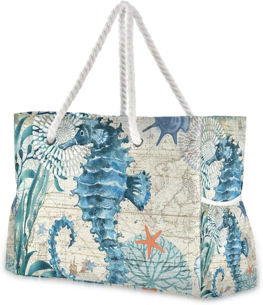 senya Large Beach Bags Totes Canvas Tote Shoulder Bag Soft Wave Water Resistant Bags for Gym Travel Daily Ocean