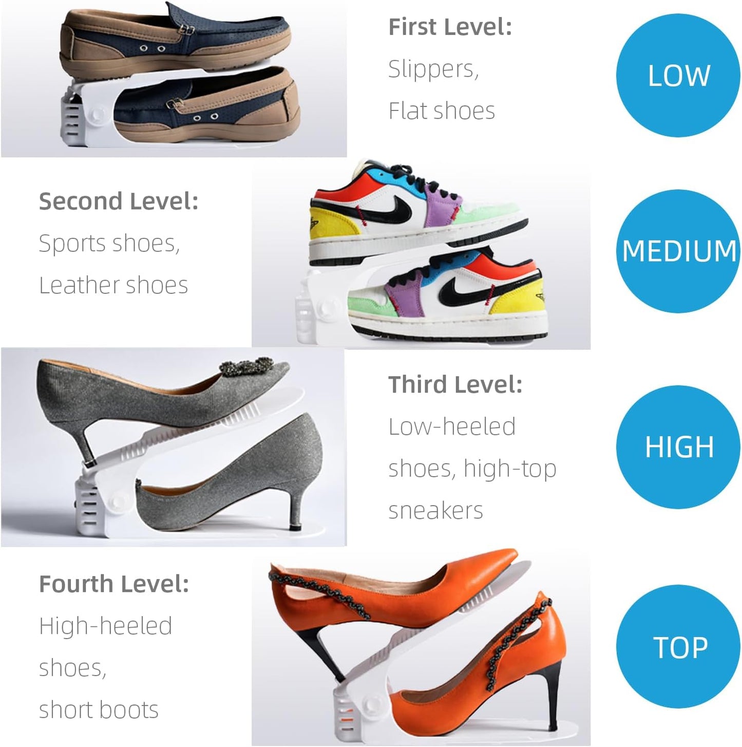 Shoe Slots Organizer, 20PCS Adjustable Double Layer Stack Shoe Rack, 50% Space-Saving Storage Rack Holder, White