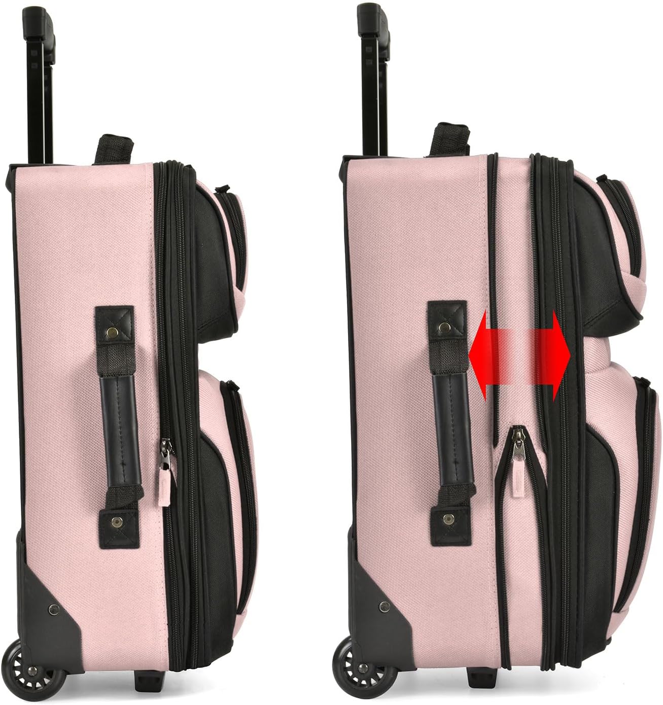 U.S. Traveler Lightweight Rolling 20" Carry On Luggage Softside Suitcase, Pink, 2 Wheel Single
