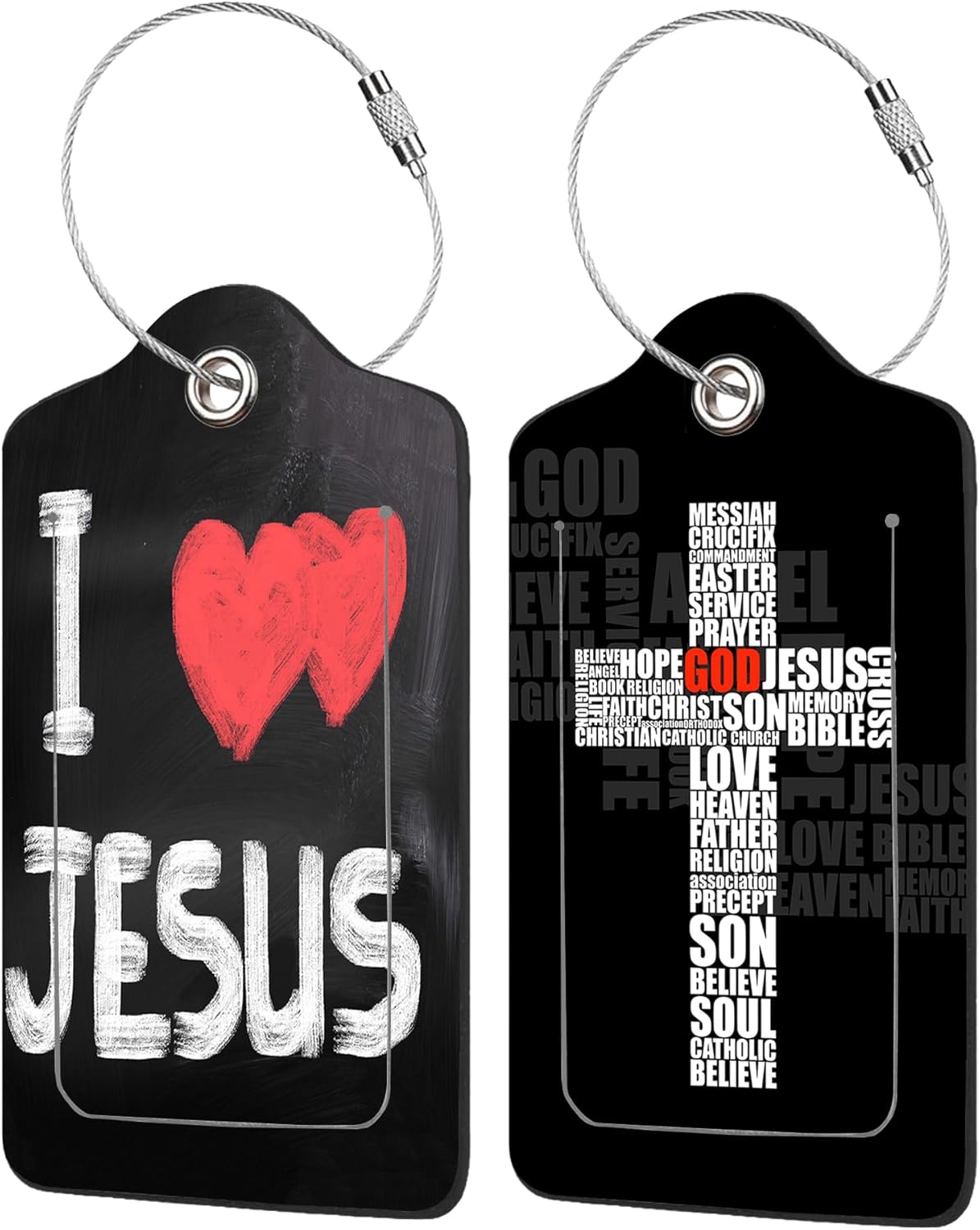2 Pack I Love Jesus Luggage Tags for Suitcases,Christian Symbol Leather Baggage Suitcases Tag Name ID Label Privacy Cover Travel Bag Tags for Women Men Boys Girls