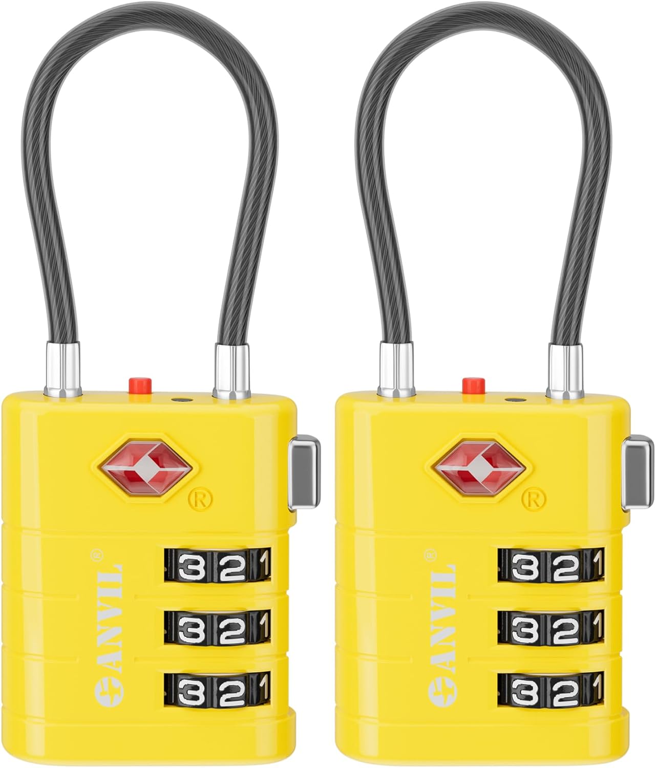 ANVIL TSA Approved Luggage Locks – High Security TSA008 Combination Travel Locks with Inspection Indicator for Suitcases and Backpacks. (2, Yellow)