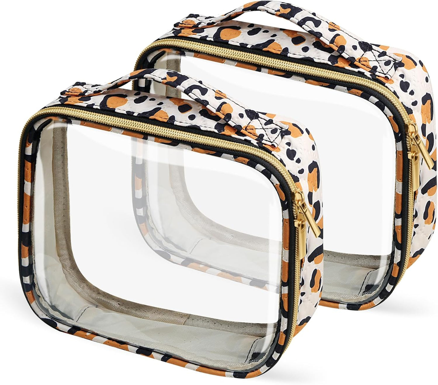 TSA Approved Travel Toiletry Bag,2 Pack Clear Makeup Bags with Handles,Quart Size Clear Cosmetic Bags for Traveling Women,Men,Carry on Airport Airline Compliant Bag,Leopard