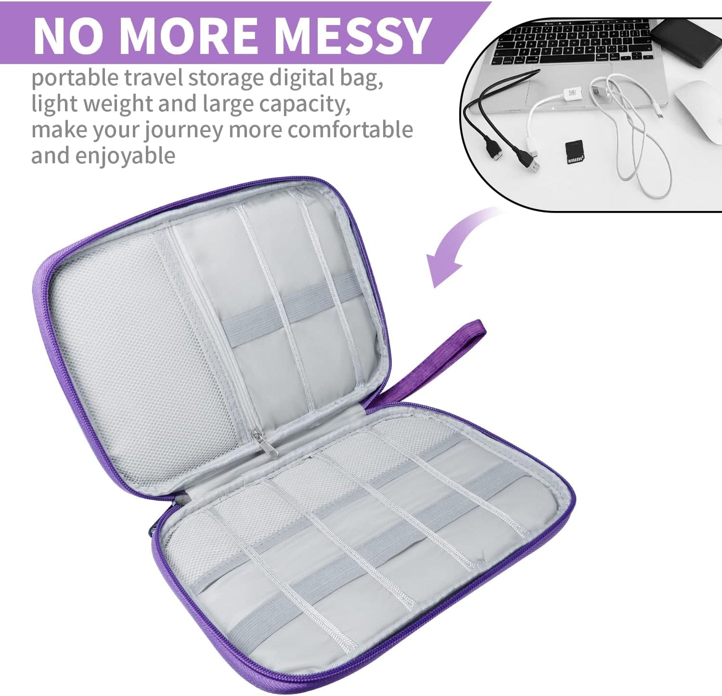 Electronics Travel Organizer,Portable Waterproof Electronic Travel Storage Bag for Small Charging Cord Storage,Charger,Small Electronics,SD Card etc,for Travel,Business -Purple